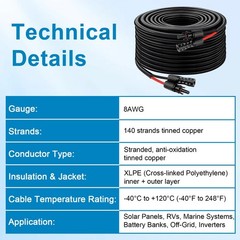 XRDS -RF Solar Cable 20FT, 8AWG Solar Extension Cable with Male and Female So…