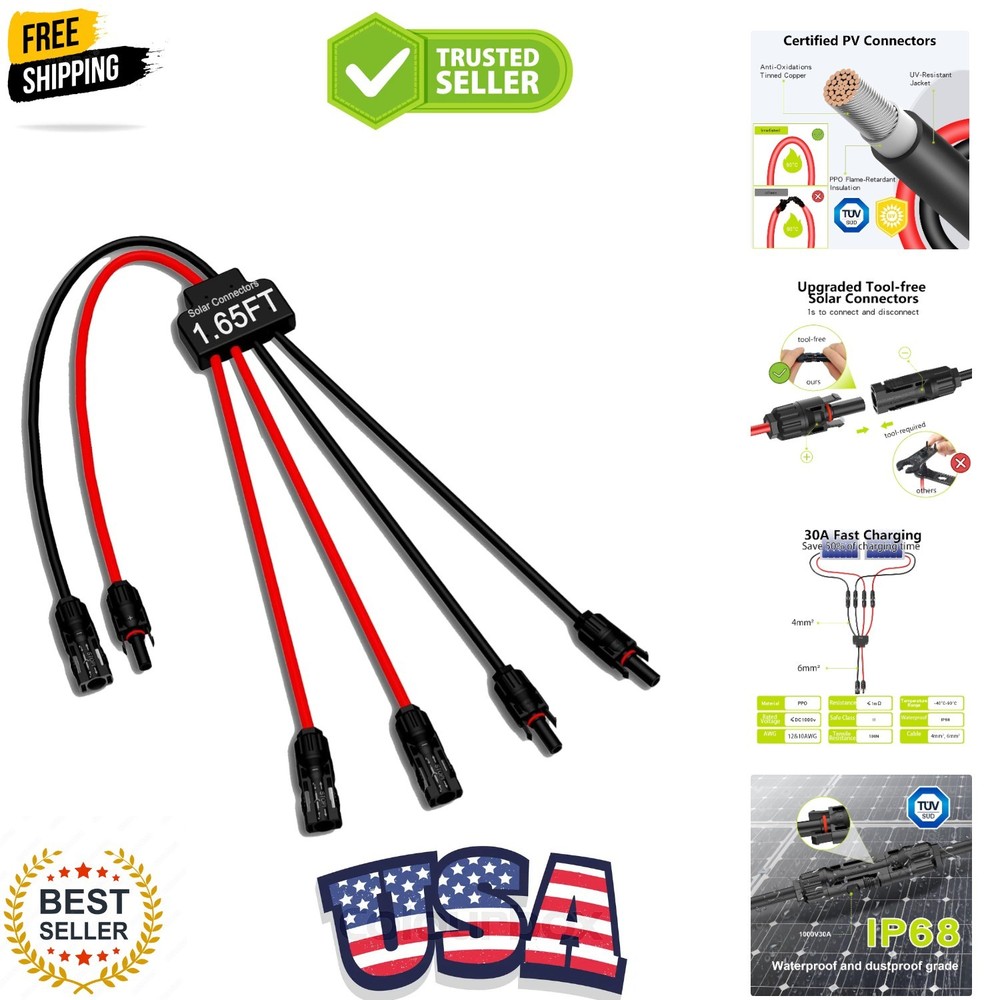 Solar Connectors for 2 Solar Panels,Tool-Free Solar Cable Splitter, Waterpro…