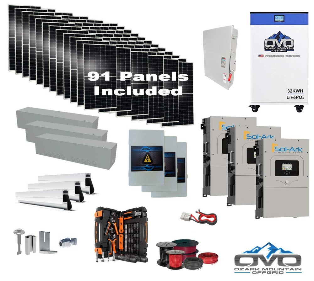 50KW Complete Offgrid Solar Kit + 3x 15K Sol-Ark Inverter + 32kWh OMO 48V Freedo