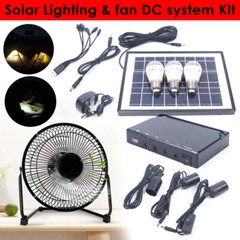 Solar Power Panel Kit Outdoor Camping USB Charging System W/ LED Light & 8″ Fan