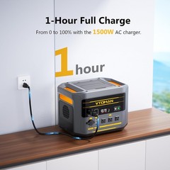VTOMAN FlashSpeed 2400 Portable Power Station, 1408Wh LiFePO4 with Jumper Cable