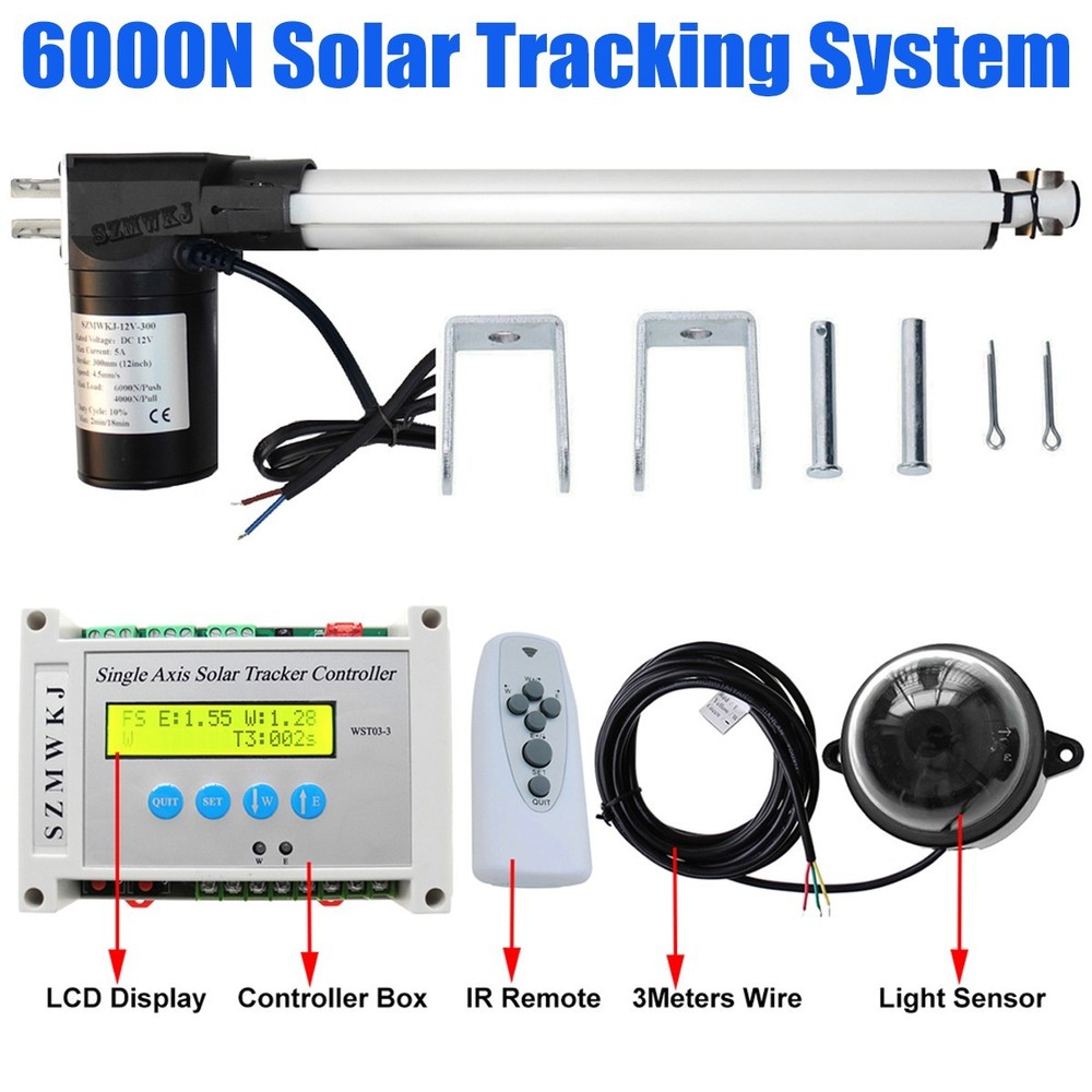 6000N 12″ DC Linear Actuator +LCD Controller DIY Single Axis Solar Panel Tracker