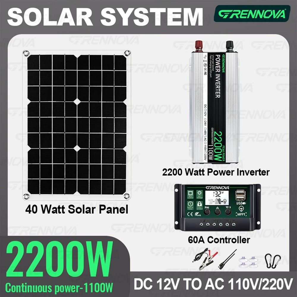 Grennova 2200W Real Power Solar Kit 60A MPPT Dual Voltage Home Backup System