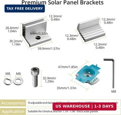 Anbte 10pcs Adjustable Solar Panel End Clamp for Unistrut, 30-50mm Aluminum Sola