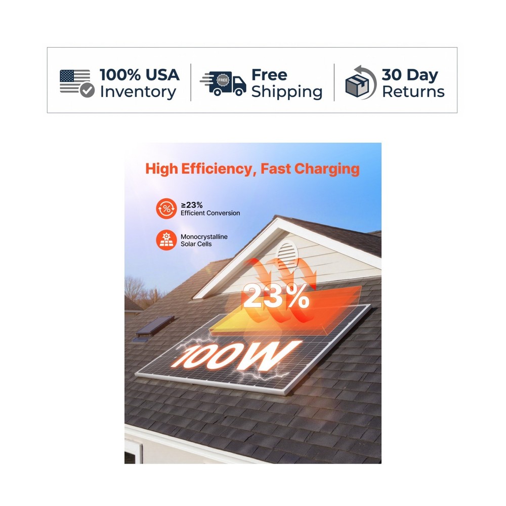 VEVOR 100W Monocrystalline Solar Panel 23% Efficiency IP65 Waterproof PV Module