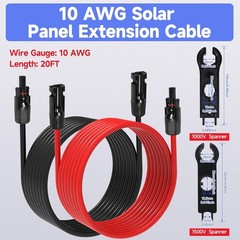 20FT 10 AWG Solar Panel Extension Cables, PV Wire Male to Female Connectors