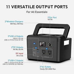 Powkey 600W 296Wh Portable Power Station, 2 Pure Sine Wave AC Outlets