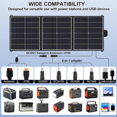 100W Portable Solar Panel 20V Foldable Solar Charger with USB-A, Type-C & DC Out