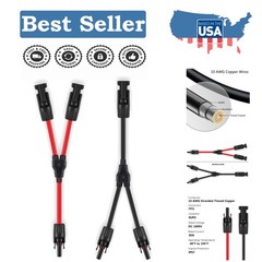 Color-Coded Y-Branch Solar Panel Connector – Tool-Free Installation, 12 Inch