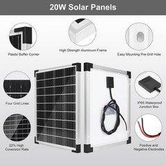 20W Solar Panel 18V Trickle Charger Battery Charger Kit Maintainer Boat Car RV