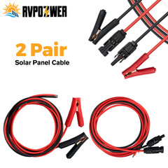 2Pairs Solar Panel Extension Cable with Female & Male Connectors Alligator Clips
