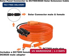 Solar Connector to DC 8mm Adapter Cable 25FT, 12AWG + 14AWG Tinned Copper Wire w