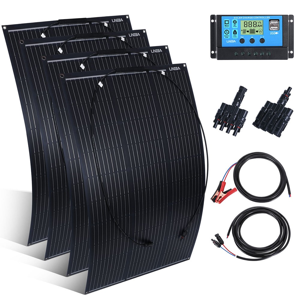 400W 200W 12V Portable Flexible Solar Panel RV Camping Rooftop w/ PWM Controller