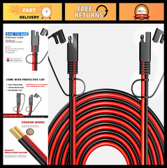 12AWG SAE Extension Cable 20FT, DC Power Cord for Solar Panels, Cars, RVs, Boats