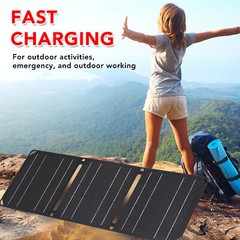 21W Portable Solar Panel Foldable Dual USB Charger Black For Phone Power Station