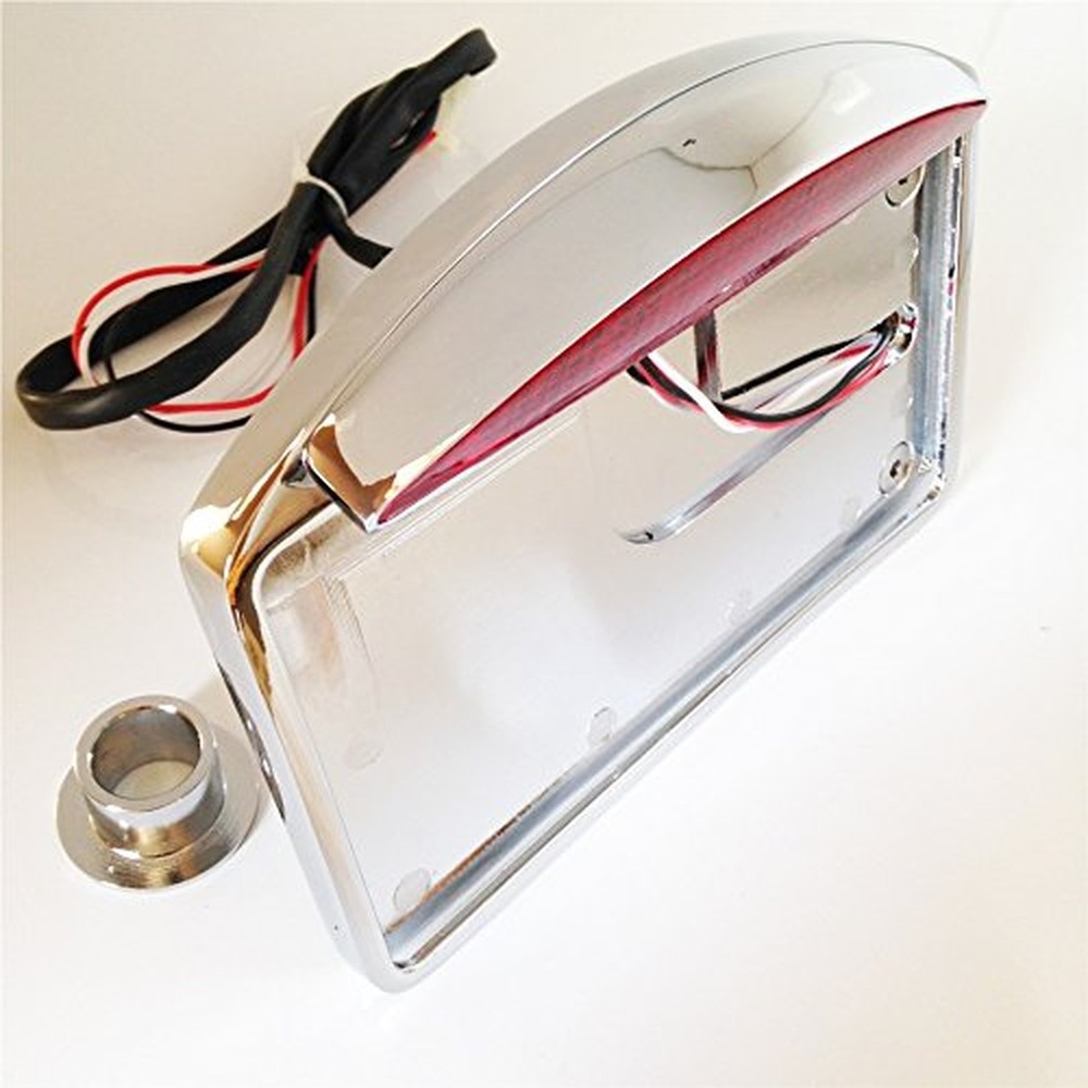 Chrome Side Mounted Flat License Plate Bracket w/Led Tail Light Brake Light 1…