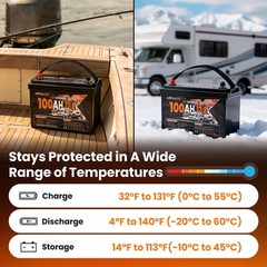 12V 100Ah Deep Cycle Lithium Battery for Boat RV Low Temperature Protection