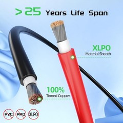 Solar Panel Extension Cable Solar Panel Wire 50Ft Black+50Ft Red Kit