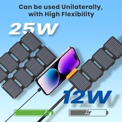 FlexSolar 25W Portable Solar Panel Charger USB-A USB-C 0.8lbs IP5 Rated