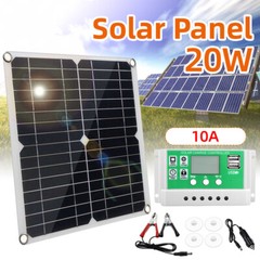 20 Watt 12 Volt Solar Panel Kit Monocrystalline Solar Panel + 10A PWM D6M9