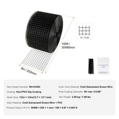 8in x 100ft Solar Bird Guard PVC-Coated Galvanized Wire Mesh, 1/2″ Grid