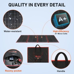 Portable Foldable DOKIO 200W Solar Panel 20x27in 9.7lb 12V Battery Charger
