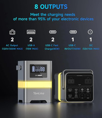 Portable Power Station, Rated 300W Peak 600W（True Power）, 257Wh with 120V AC, 10