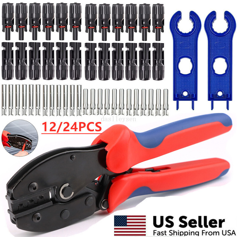 12/24PCS Solar Panel Cable Connector Crimper PV Crimping Pliers Cable Terminals