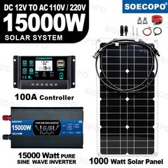 15000W Solar System Kit Flexible Panel 100A Controller 12V 110V220V Pure Sine
