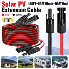 100FT 10 AWG Solar Panel Extension Cable PV Wire Solar Connectors Pair 6mm²