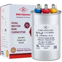 Globe Capacitor 80+5mfd ±5% 370V/440V Round Dual Element CBB65 Motor Run/St