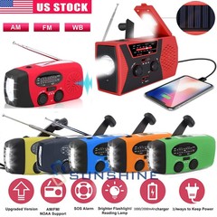 Solar Emergency Hand Crank Dynamo AM/FM Weather Radio LED Flashlight USB Charger