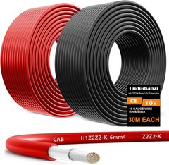 Oududianzi 2x100FT Solar Panel Wire 10AWG Tinned Copper PV Cable Outdoor