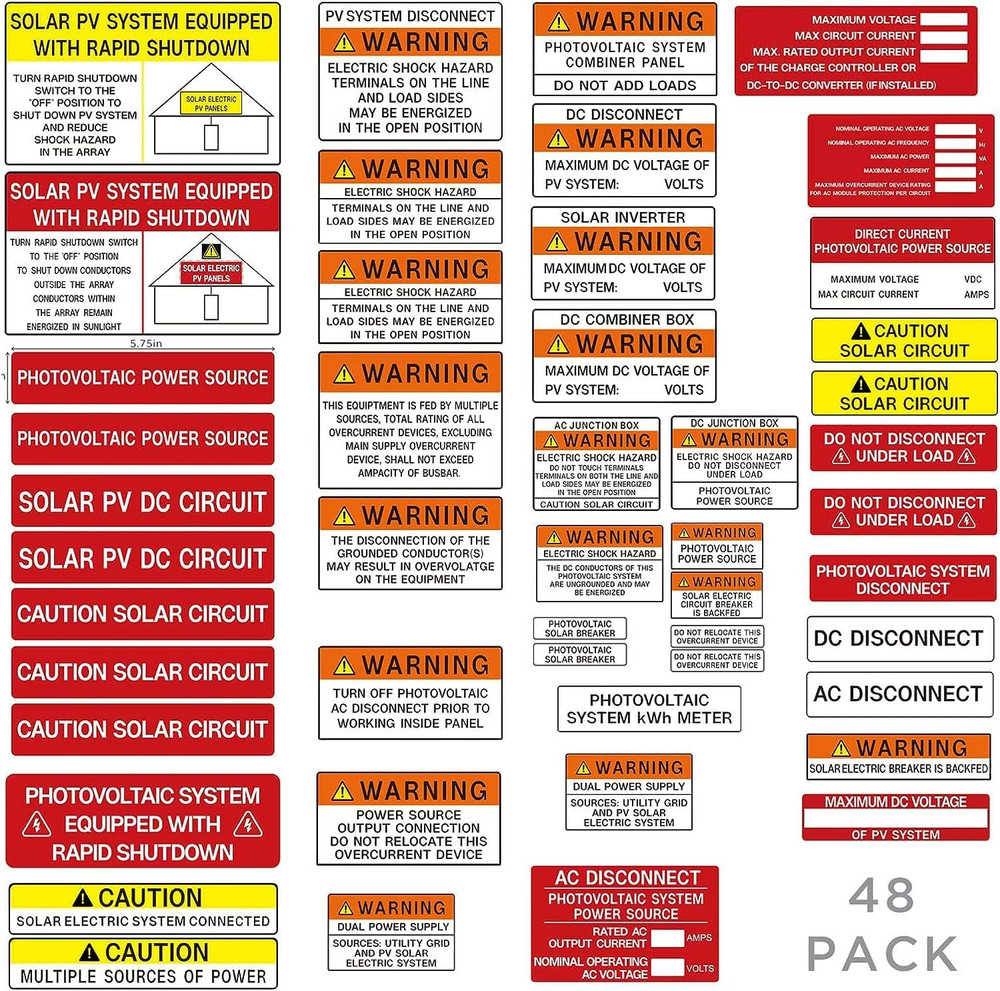 Photovoltaic Solar System Installer Label Kit | 2020 | 2017 Code | Electrical Pa