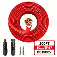10AWG 200FT Red Solar Panel Extension Cable Female & Male Solar Connectors 6mm²
