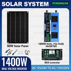 Grennova 1400W Emergency Solar Kit Dual Voltage Inverter 60A MPPT Off-Grid RV