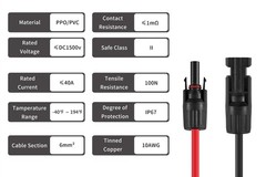20 Feet 10AWG Solar Extension Cable with Female and Male Connectors (Red & Bl…