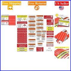 48-Pack Solar Energy Safety Stickers for PV Systems, Waterproof, Durable