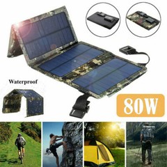 Folding Solar Panel Power Bank USB Battery Charger Outdoor Hiking Camping 80W