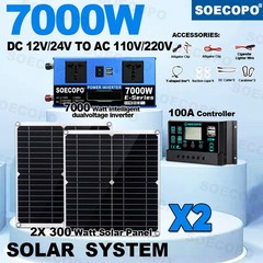Powerful 7000W Solar Generator Kit | Inverter, 2pcs Solar Panels + Controller