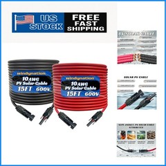 15ft Black & Red 10 AWG Solar Panel Wire – Pure Copper for Optimal Performance
