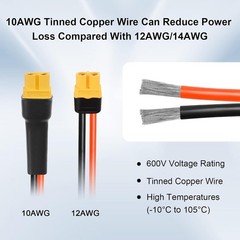 XRDS -RF Solar Connector to XT60 Cable 2FT, 10AWG Female 2 FT