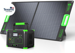 500W Portable Power Station with 100W Portable Solar Panel 20V, Outdoor Solar Ge