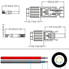 US 1 Pair Black + Red Solar Panel Extension Cable Wire Connector 10 AWG