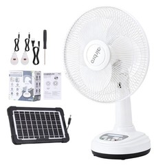 Portable Personal Desk Fan 2 Speed 12in Solar Rechargeable Fan w/ 2 Light Bulbs