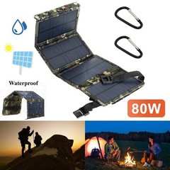 80W USB Solar Panel Folding Power Bank Outdoor Camping Hiking Phone Charger US