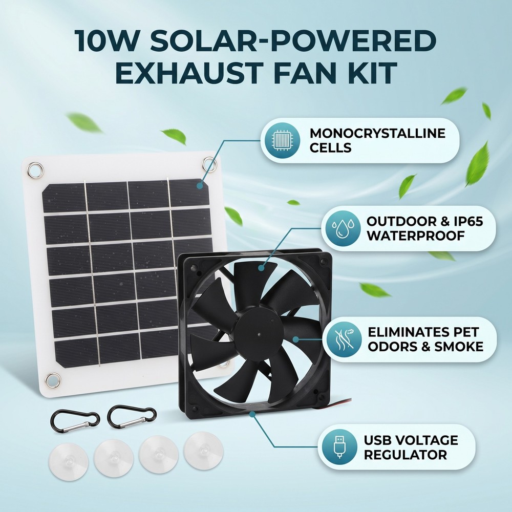 6V 10W Solar Power Panel Exhaust Fan Portable Window Mount Ventilator