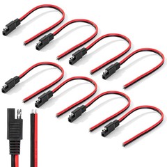 Bates- SAE Connector Cable, 12 Inch, 8 Pack, 14 AWG, 2 Pin Single Plug Quick