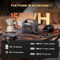 155Wh Solar Generator with Solar Panel Included 30W Portable Black Orange