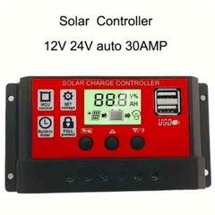30A Solar Panel Battery Charge Controller 12V 24V, Dual USB Port, LCD Display